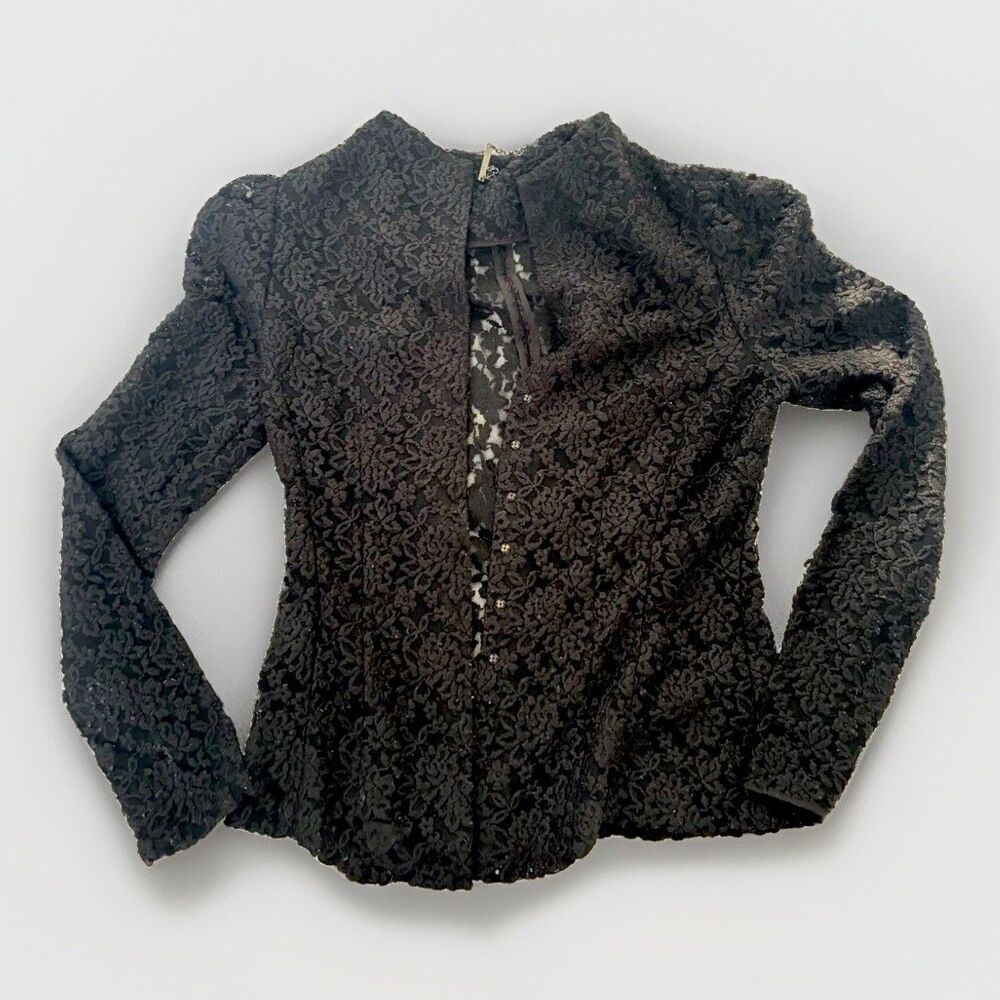 Elie Tahari Black Floral Lace Blazer Jacket Women's Open Front Long Sleeve
